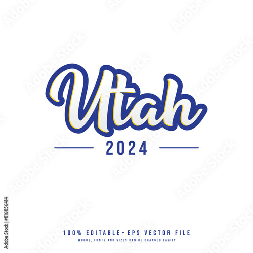 Utah  text effect vector illustration. Editable college t-shirt design printable text effect vector	 photo