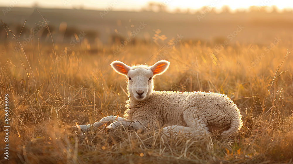 A young sheep grazes in the mountainous area and eats tasty grass A young sheep grazes in the mountainous area and eats tasty grass