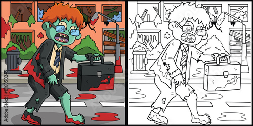 Zombie Office Worker Coloring Colored Illustration