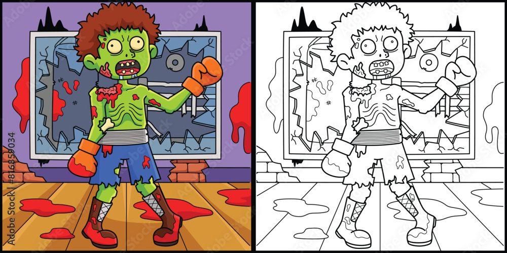 Zombie Boxer Coloring Page Colored Illustration