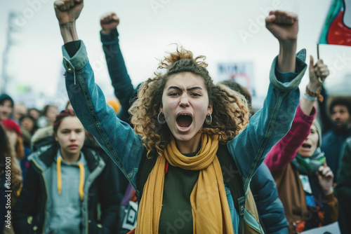 a group of people protesting