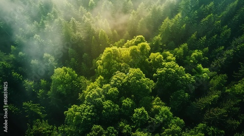 Aerial view of green tropical forest. Top view of dense forest.