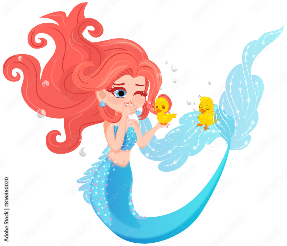 Mermaid Giggling with Funny Little Ducklings Mermaid Giggling with Funny Little Ducklings