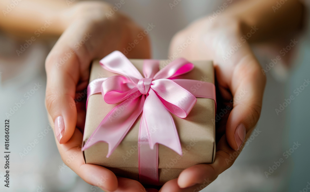 Woman's hands holding a gift box Woman's hands holding a gift box