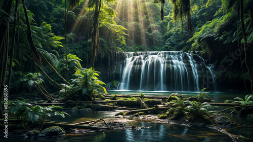 waterfall in the forest created with Generative AI technology