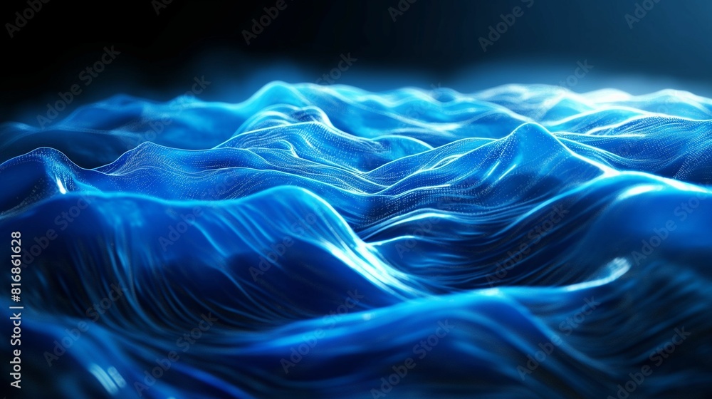 Obraz premium Abstract blue wave pattern with sparkling particles.