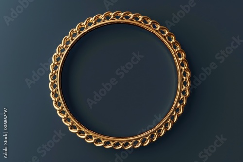Elegant gold oval frame on a dark blue background. Perfect for adding a touch of sophistication to any design project photo