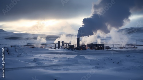 The image shows a geothermal power station in Iceland.