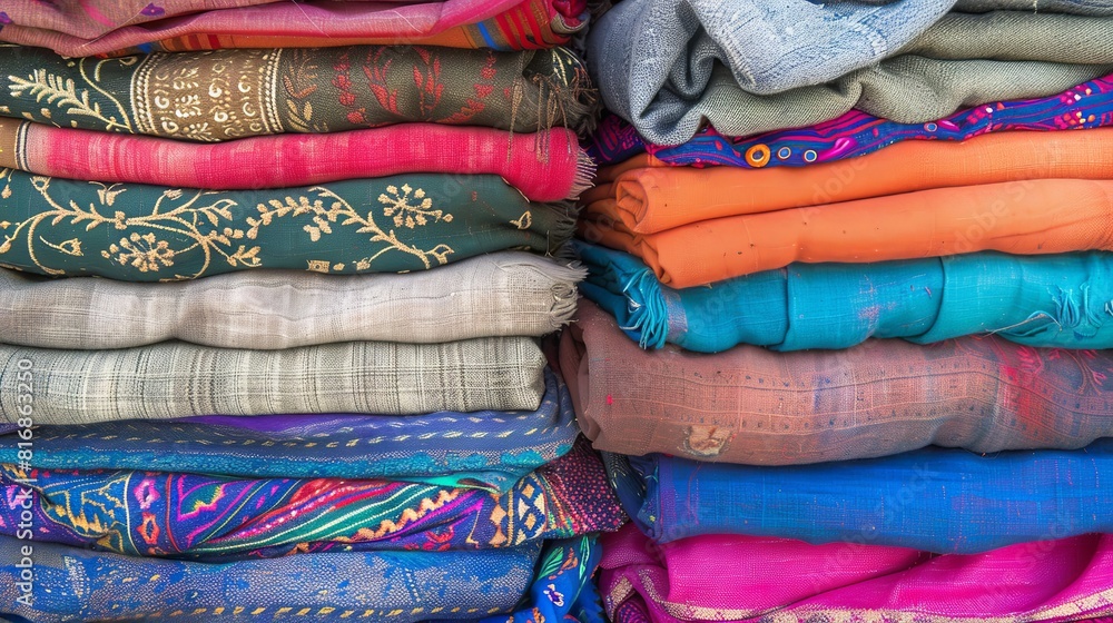 Colorful traditional Asian fabric stack concept Colorful traditional Asian fabric stack concept