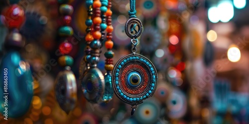 Close-up of a necklace on a string, ideal for jewelry or fashion concepts