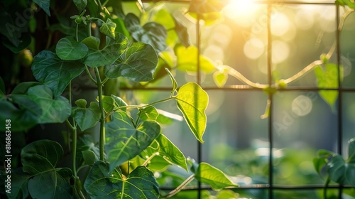 A vine climbing a trellis, its tendrils reaching for the sunlight and showcasing the adaptability of plants
