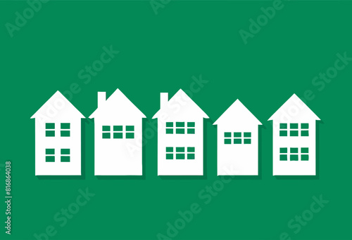 Charming Paper Houses on Vibrant Green Background