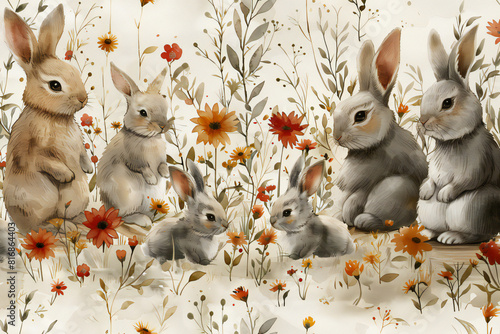  small rabbit folktale book theme  background, watercolor ilustration  photo