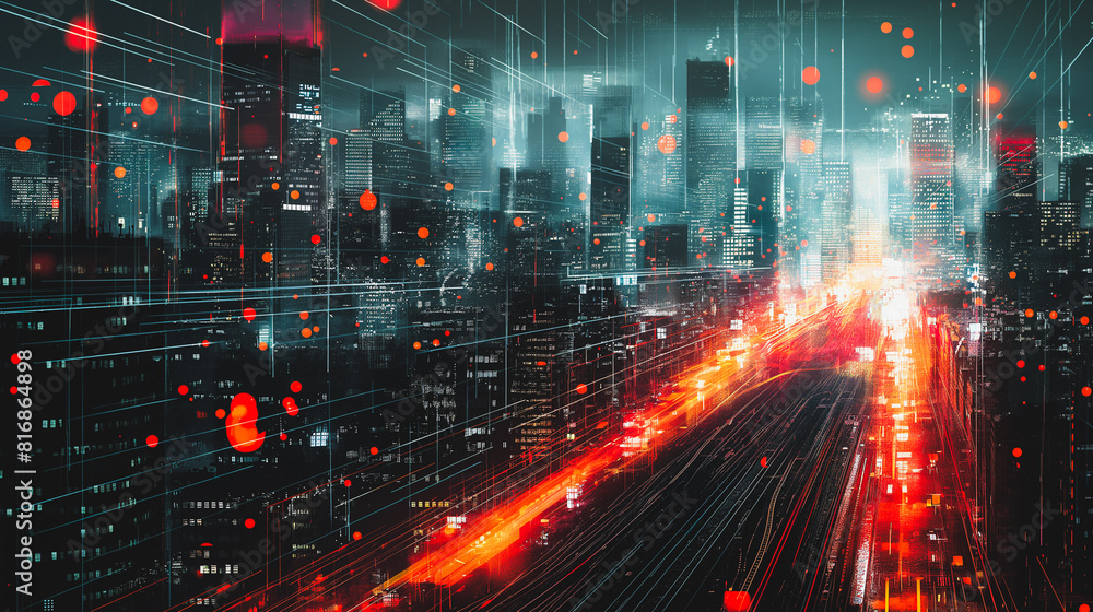 Fototapeta premium A cityscape with a red line running through it