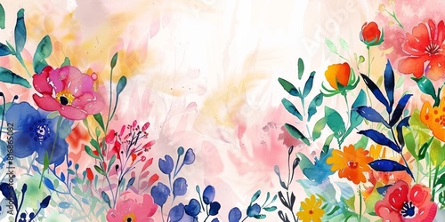 Watercolor Painting of Flowers on White Background