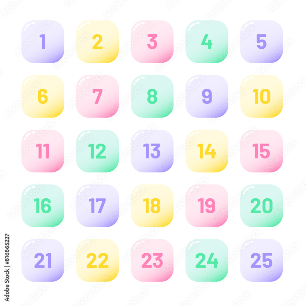 Number bullet points 1 to 25. Trendy gradient markers vector set Number bullet points 1 to 25. Trendy gradient markers vector set
