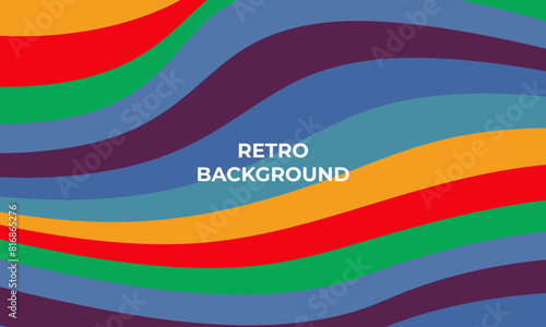 Distorted lines vector retro background. Colorful waves pattern. 