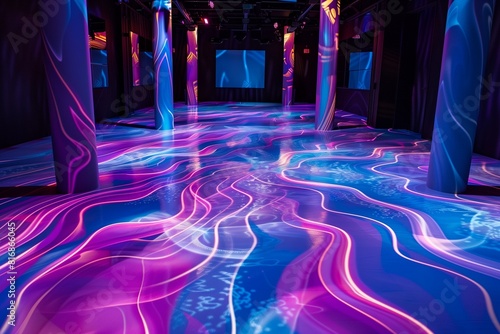 Hypnotic stage floor pulsing with energy, an invitation to an immersive experience.
