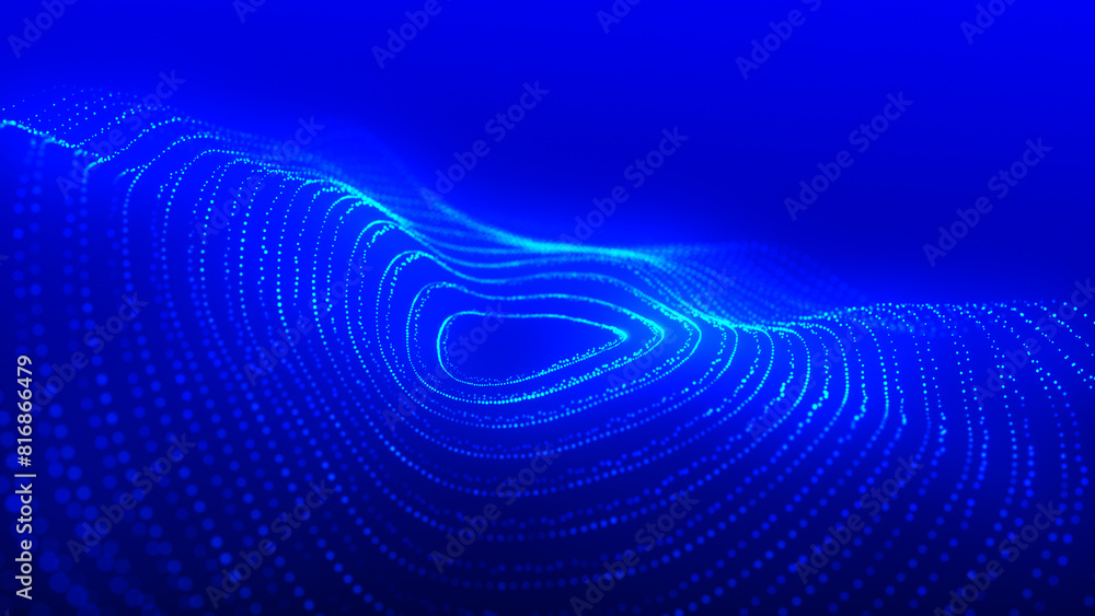 Technology background. Abstract circular wave of particles. Futuristic dotted wave. Visualization of sound waves. Plexus effect. 3d. Technology background. Abstract circular wave of particles. Futuristic dotted wave. Visualization of sound waves. Plexus effect. 3d.