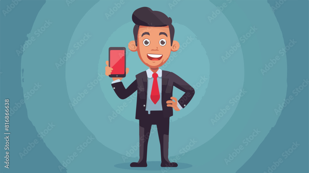 Cute businessman show phone screen concept style