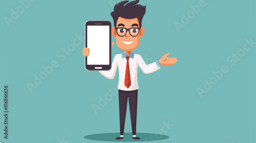 Cute businessman show phone screen concept style