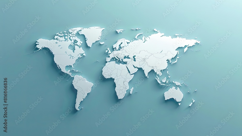 paper cut style world map on blue background paper cut style world map on blue background