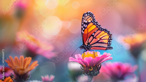 Wallpaper Mural A butterfly is perched on a pink flower Torontodigital.ca