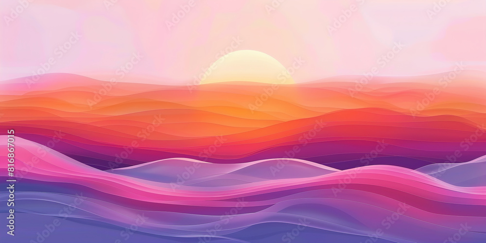 Fototapeta premium Pink and purple landscape with waves in the background