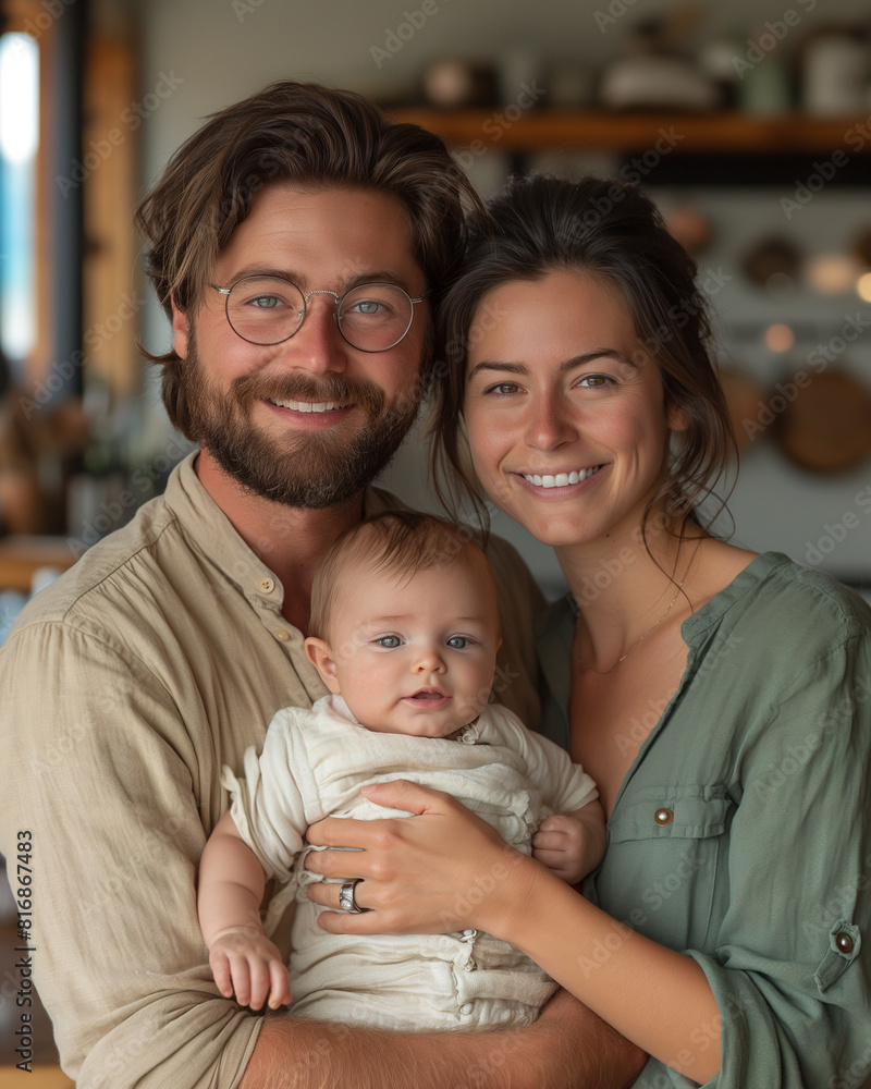 A man and a woman are holding a baby A man and a woman are holding a baby