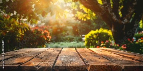 Wooden Table in the Middle of a Garden