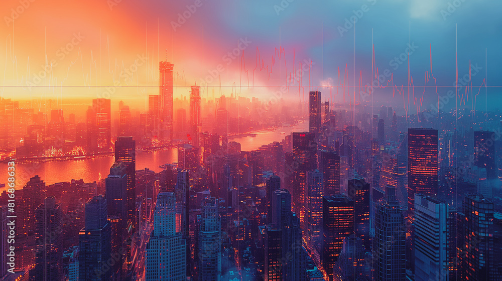 A city skyline with a river running through it A city skyline with a river running through it