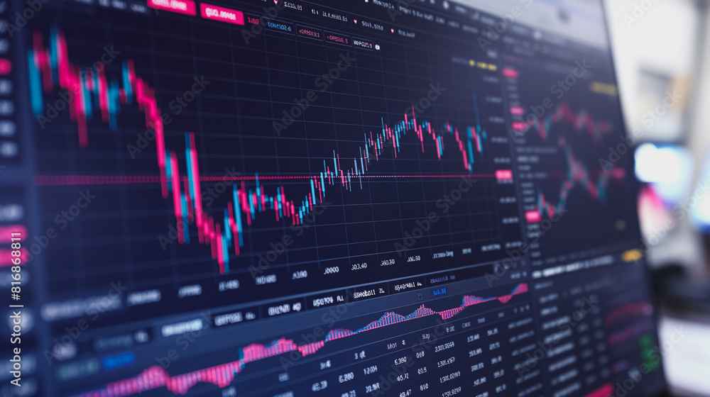 A computer screen shows a graph of stock prices A computer screen shows a graph of stock prices