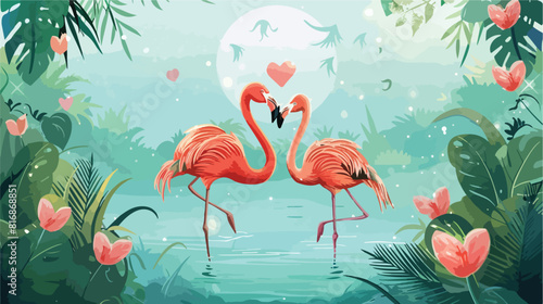 Cute couple flamingo in love eps10 style vector photo