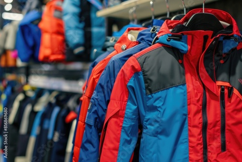 Row of jackets on display, suitable for retail concepts