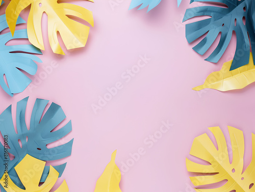 Tropical Serenity: Minimalistic Paper Cut Style with Pastel Palette