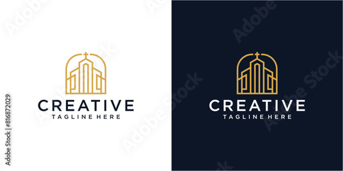 Creative church building logo design template.