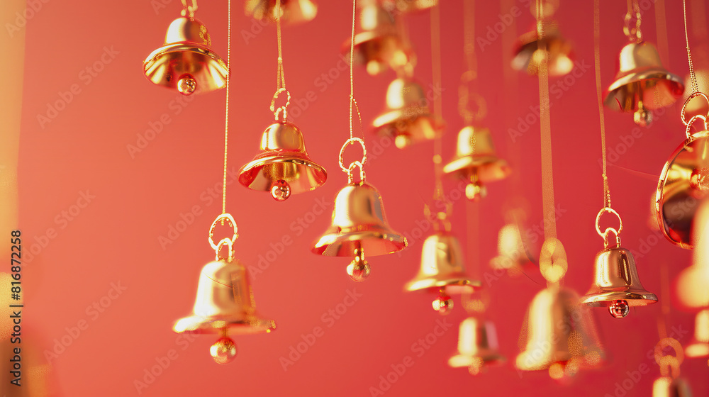 Obraz premium Abstract group of golden bells luxury on red background.