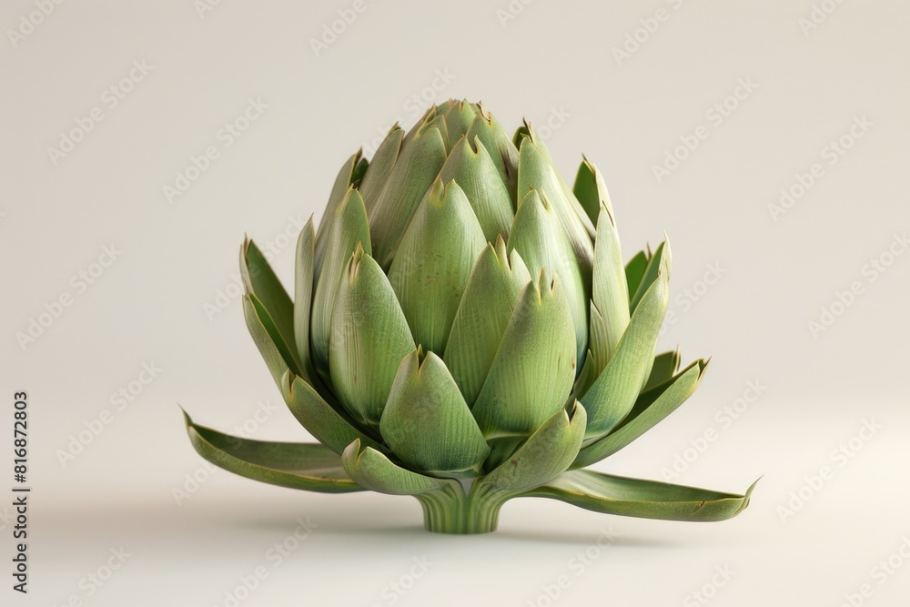 A detailed close up of a green artichoke on a white surface. Perfect for food and cooking related projects A detailed close up of a green artichoke on a white surface. Perfect for food and cooking related projects