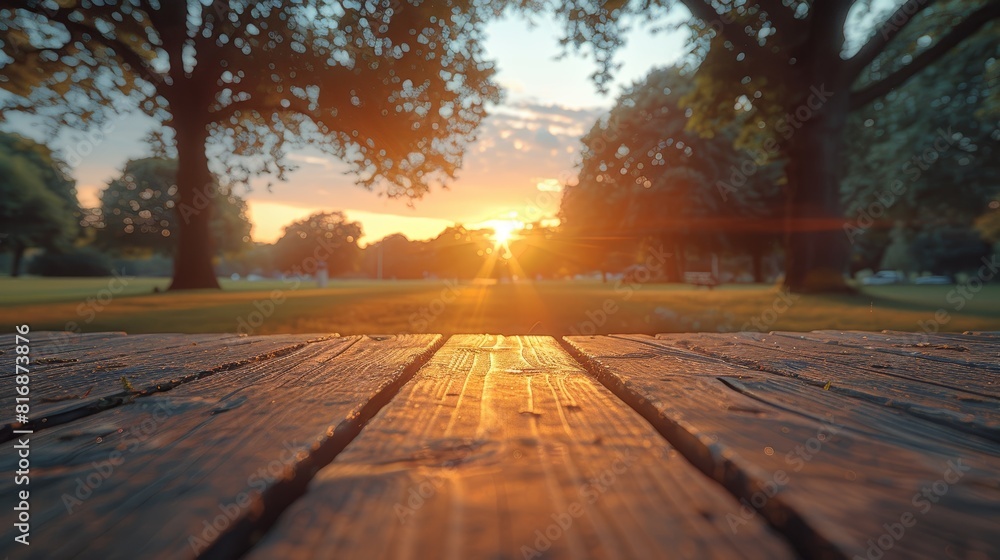 A breathtaking sunset view captured through the intricate textures of a wooden pier, surrounded by lush trees and vibrant greenery in a tranquil setting A breathtaking sunset view captured through the intricate textures of a wooden pier, surrounded by lush trees and vibrant greenery in a tranquil setting