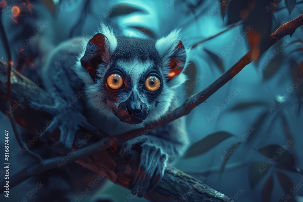 Close up of a lemur with eyes like shimmering orbs Close up of a lemur with eyes like shimmering orbs