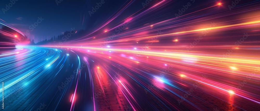 Digital motion blur with neon light streaks, dark gradient background, dynamic and abstract Digital motion blur with neon light streaks, dark gradient background, dynamic and abstract