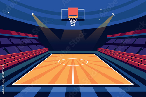 An empty indoor stadium for basketball. Athletic League. Co-starring and competing for the win