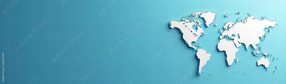 Fototapeta premium paper cut style world map, blue background, copy space, place for text