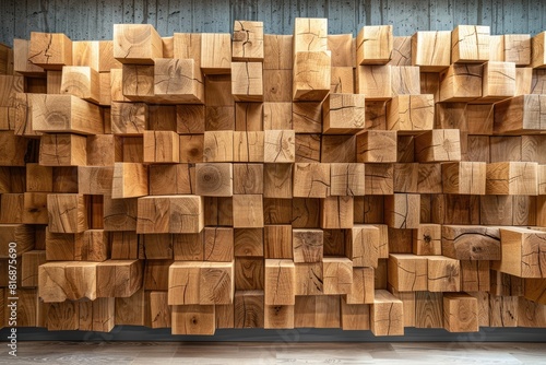 abstract wall of wooden tiles with a geometric pattern background wallpaper design images photo