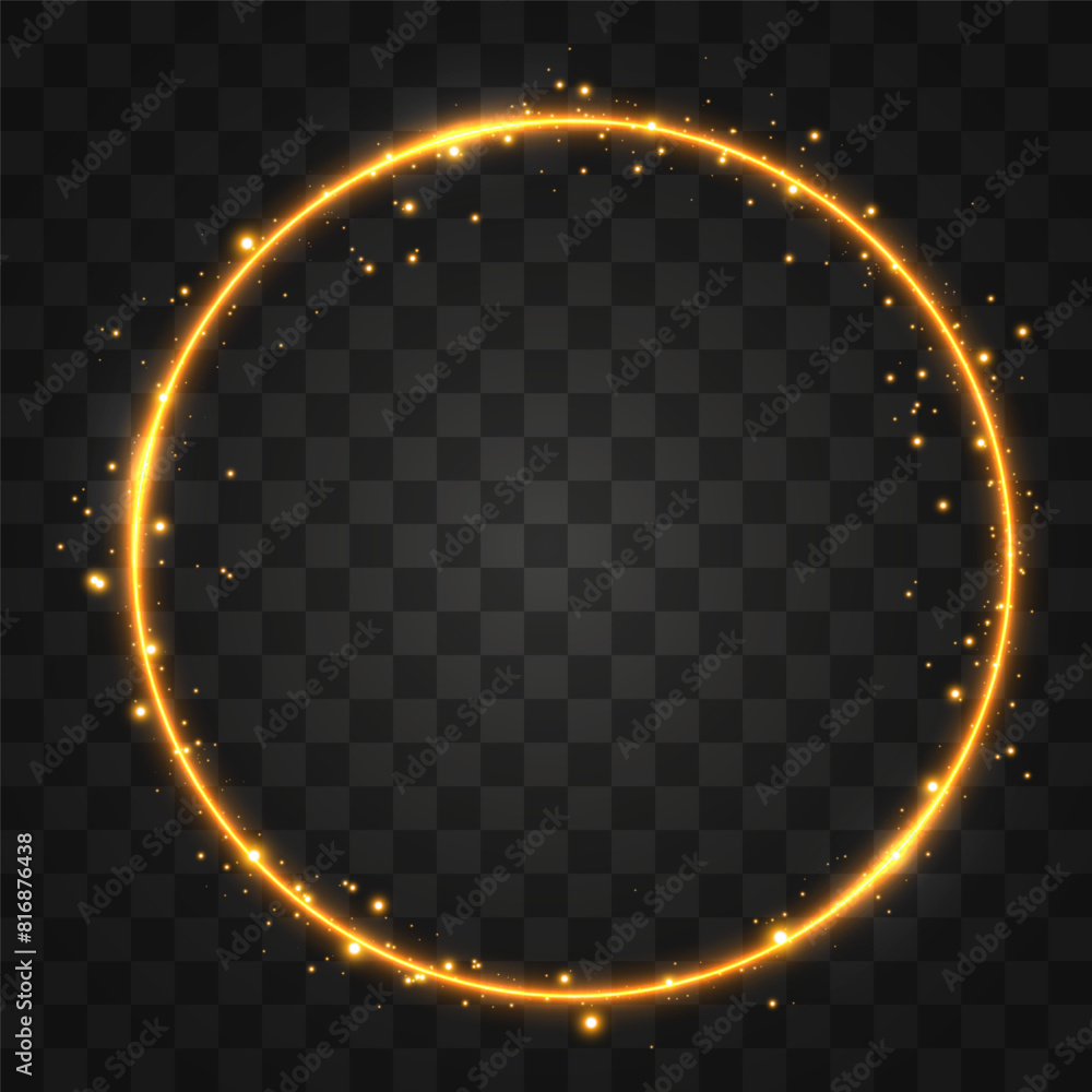 Gold circles frame with glitter light effect. A golden flash flies in a circle in a luminous ring. Gold circles frame with glitter light effect. A golden flash flies in a circle in a luminous ring.