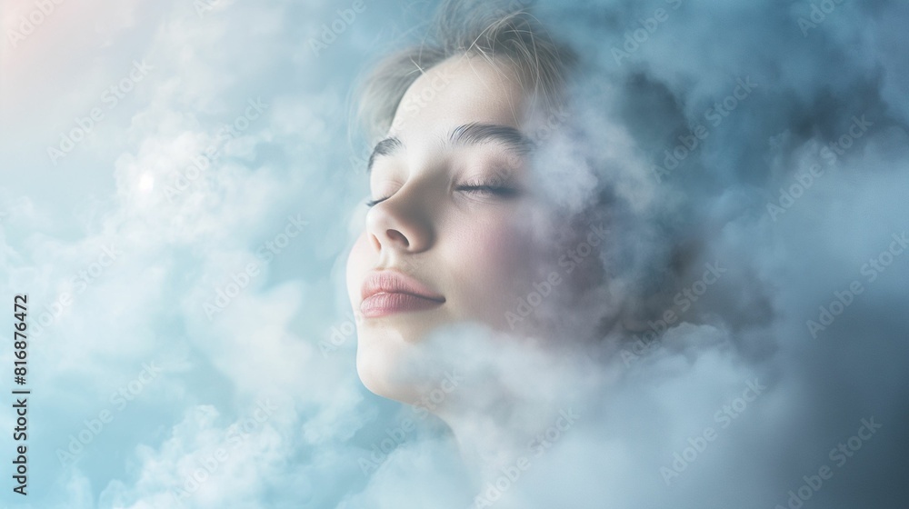 Close-up portrait of woman surrounded by green mist. Close-up portrait of woman surrounded by green mist.