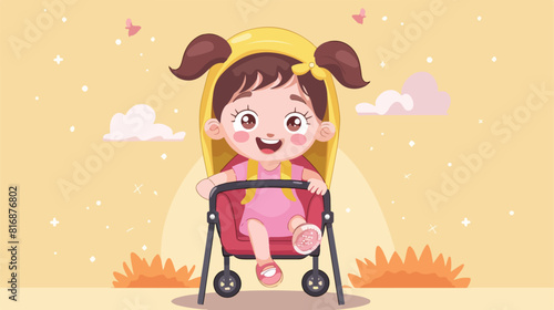 Cute little girl in a stroller style vector design