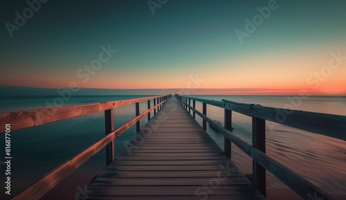 Long bridge leading to the horizon  sunset sky 