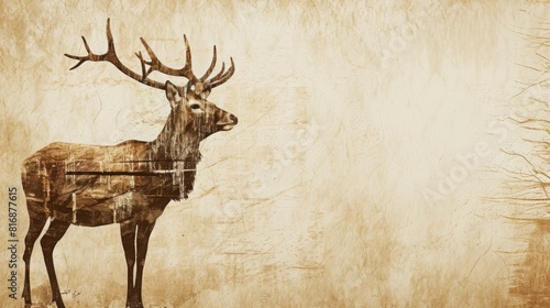 Fototapeta Naklejka Na Ścianę i Meble -  Majestic Deer - Herbivore Mammal Cervidae: Minimalist Biographic Banner
