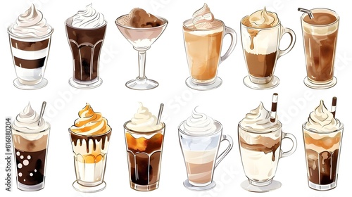 Variety of Delightful Coffee and Dessert Drinks in Cozy Inviting Cafe Setting